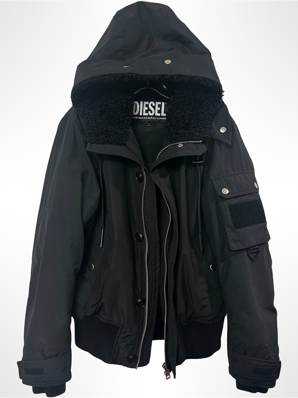 DIESEL "Only The Brave" Hooded Bomber Puffer Jacket Black Size M